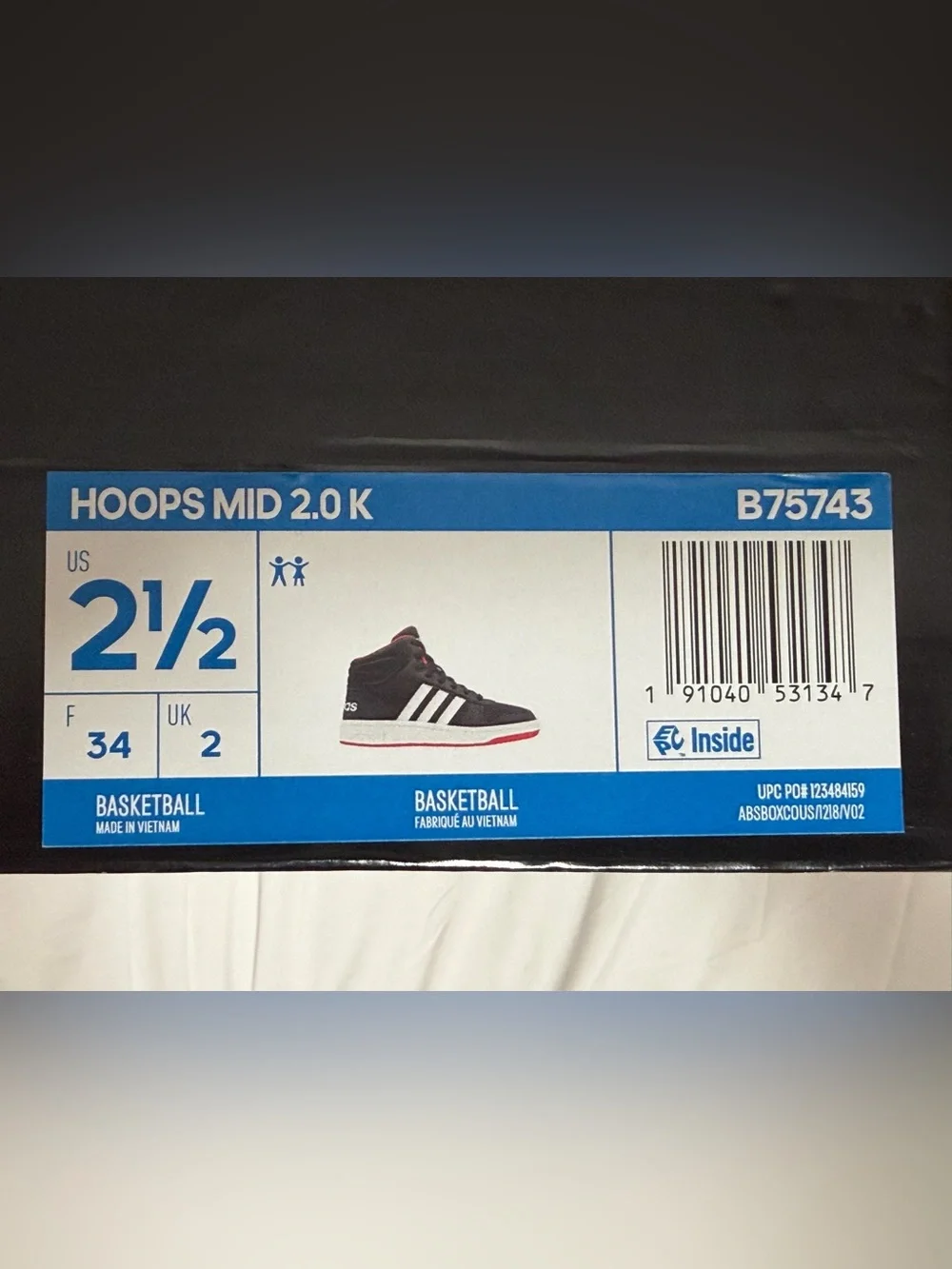 🆕 Adidas Hoops Mid 2.0 K High-Top Basketball Sneakers Boys Size 2.5 Youth